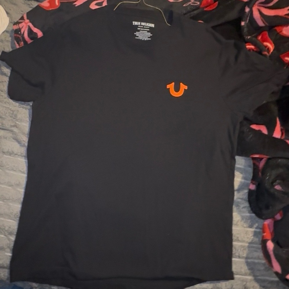 True Religion Men's Dark Tee with Orange Emblem